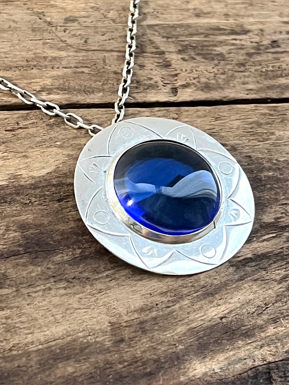 Vintage Mexican 925 Sterling Silver Blue Glass Pendant Signed ARR - Picture 5 of 10